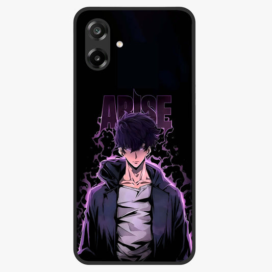 Shadow Monarch Awakening Glass Case showing flat back view with powerful dark monarch themed artwork and glossy glass finish.