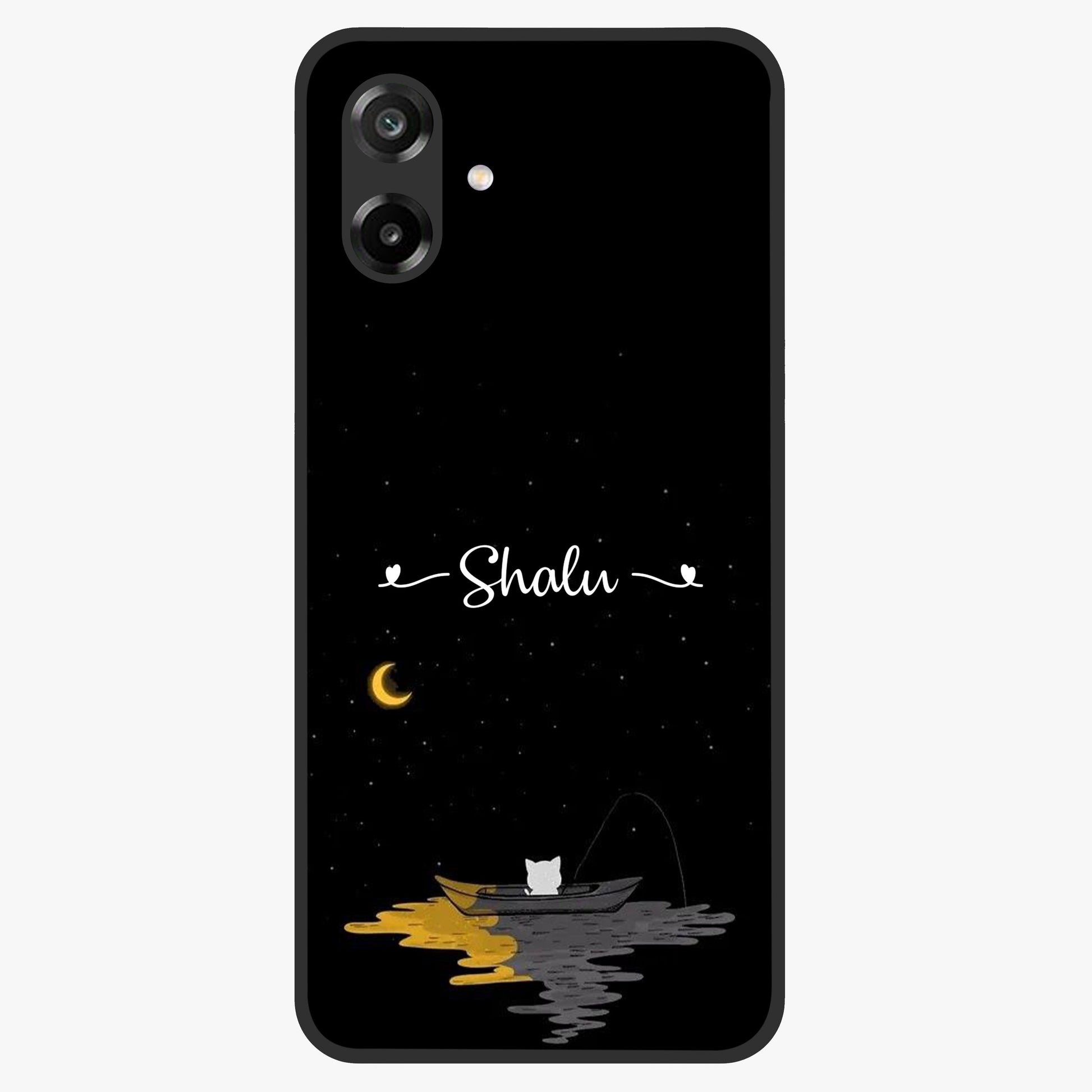 Silent Night Row Glass Case showing flat back view with calm night themed artwork and glossy glass finish.