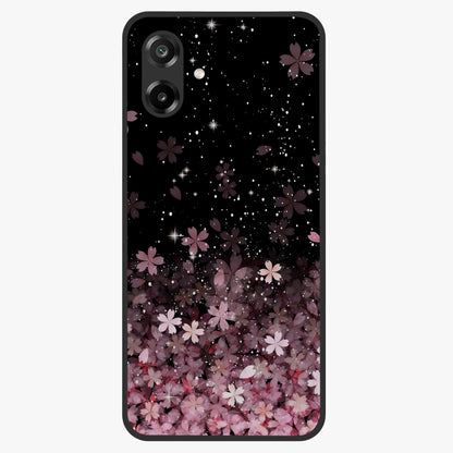 Small Starry Flowers Glass Case showing flat back view with delicate starry floral artwork and glossy glass finish.