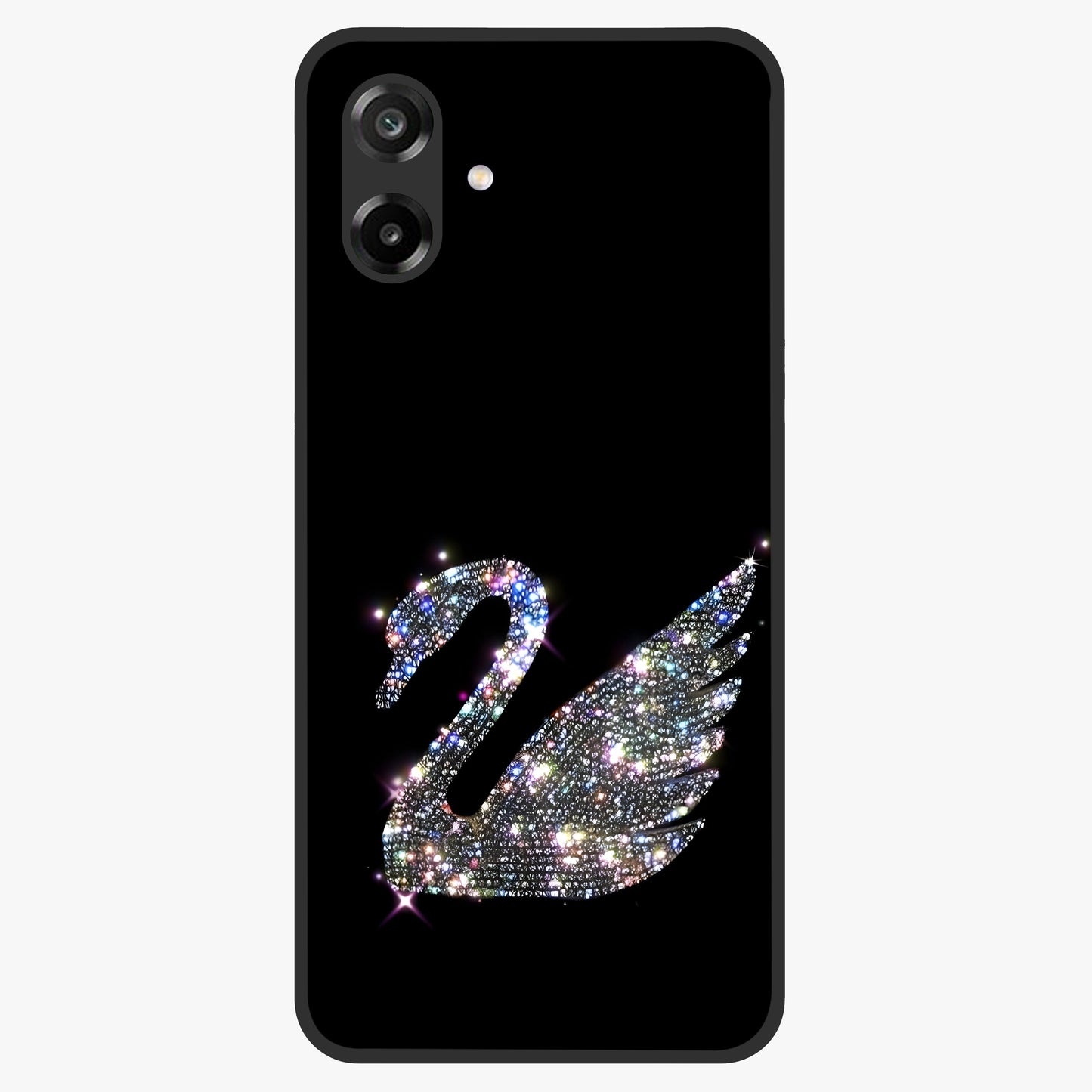 Starlit Swan Grace Glass Case showing flat back view with graceful swan artwork under starry sky and glossy glass finish.