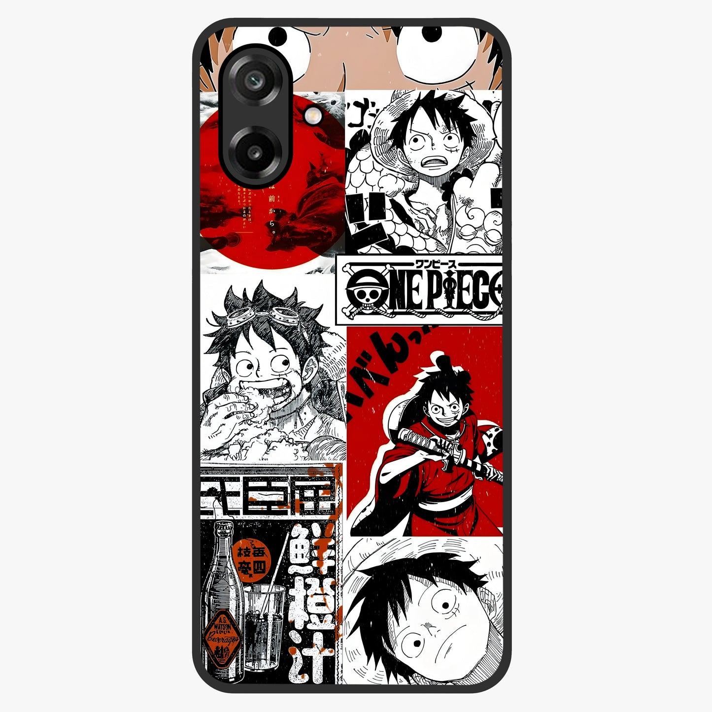 Strawhat Chaos Panels Glass Case showing flat back view with anime inspired chaos panel artwork and glossy glass finish.