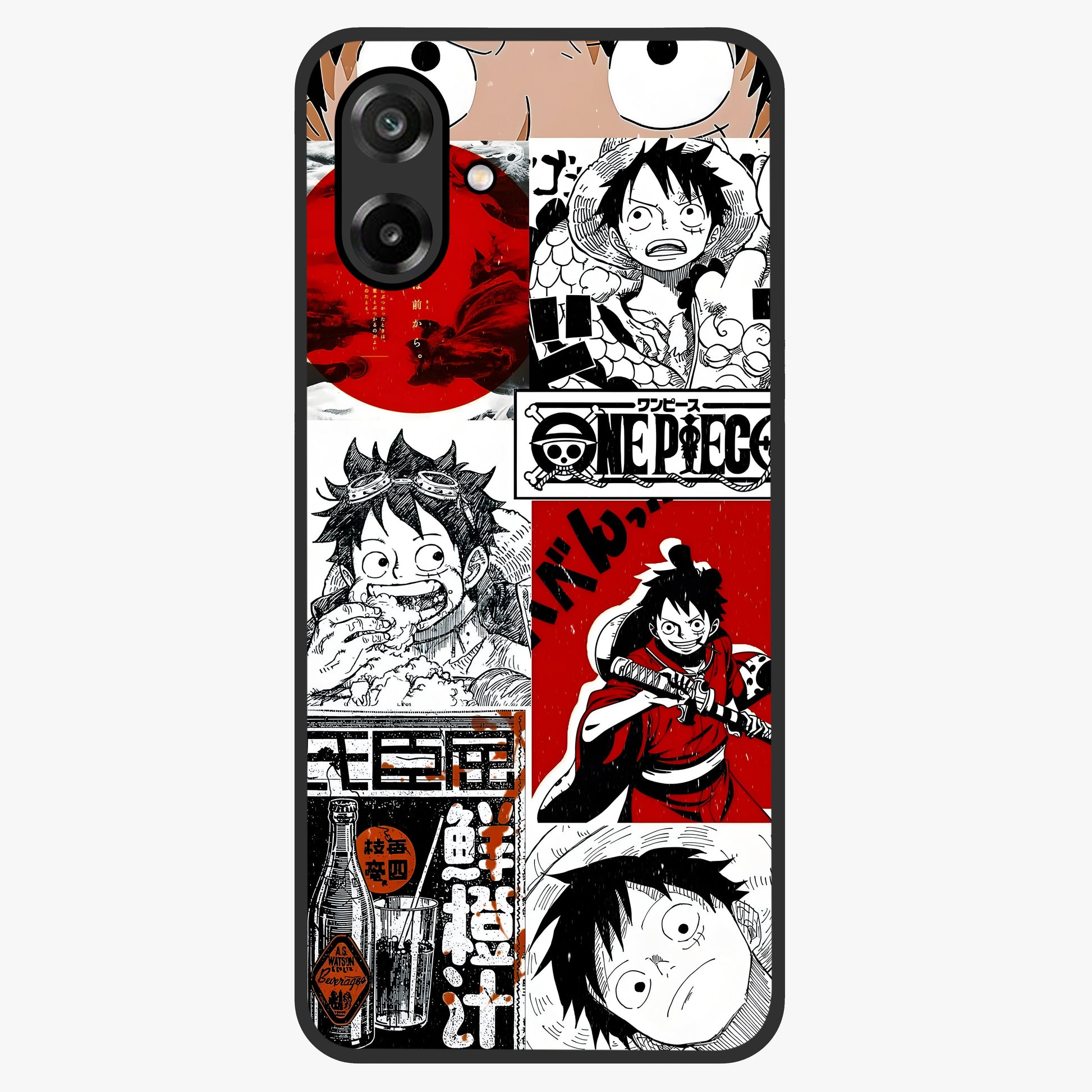 Strawhat Chaos Panels Glass Case showing flat back view with anime inspired chaos panel artwork and glossy glass finish.