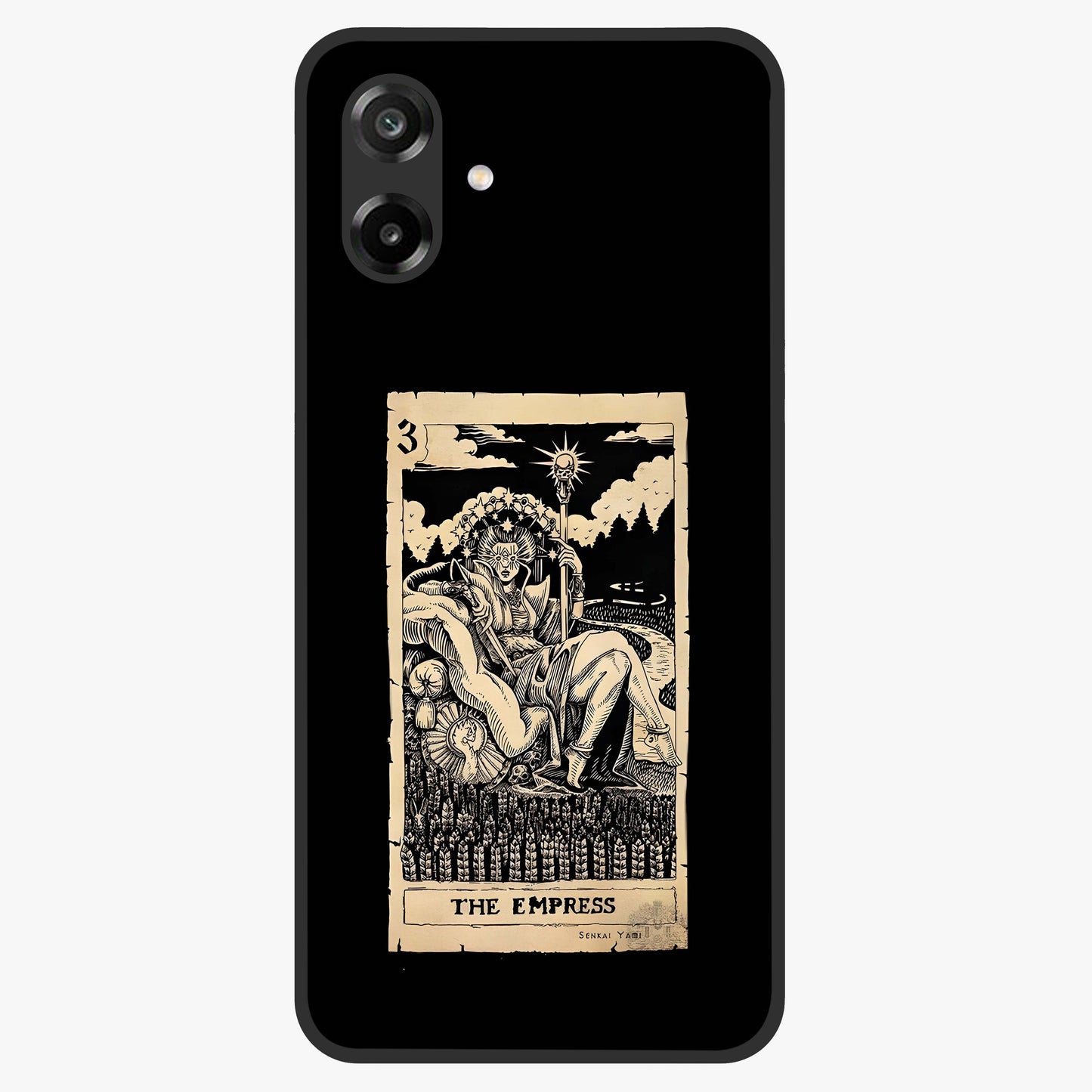The Empress Glass Case showing flat back view with regal feminine artwork and glossy glass finish.