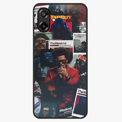 The Weeknd Glass Case showing flat back view with music inspired artistic portrait artwork and glossy glass finish.