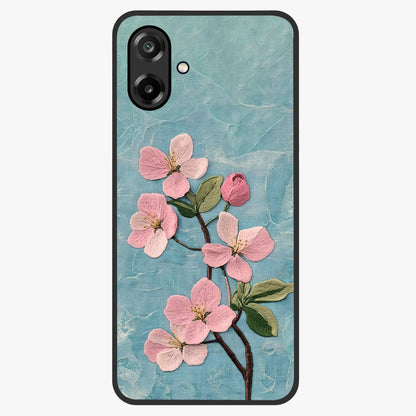 Threaded Blossom Breeze Glass Case showing flat back view with delicate blossom artwork and glossy glass finish.