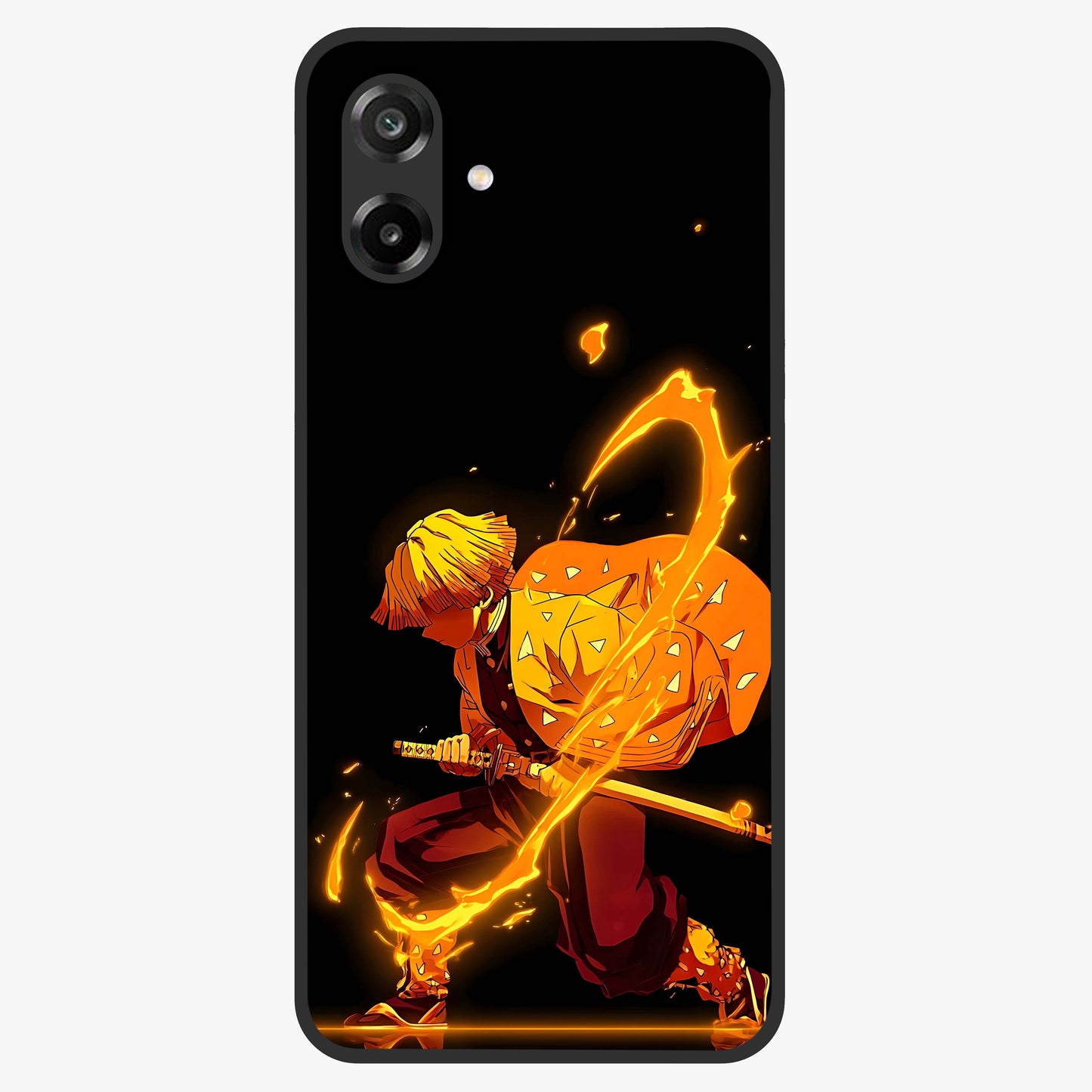Thunder Flame Execution Glass Case showing flat back view with powerful flame and lightning artwork and glossy glass finish.