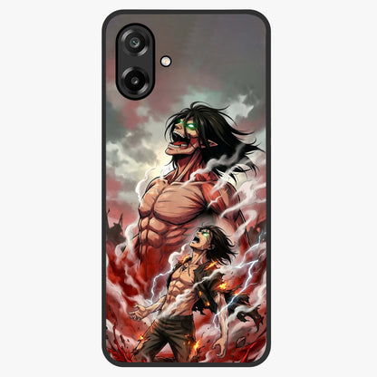 Titan Awakening Fury Glass Case showing flat back view with powerful titan inspired artwork and glossy glass finish.