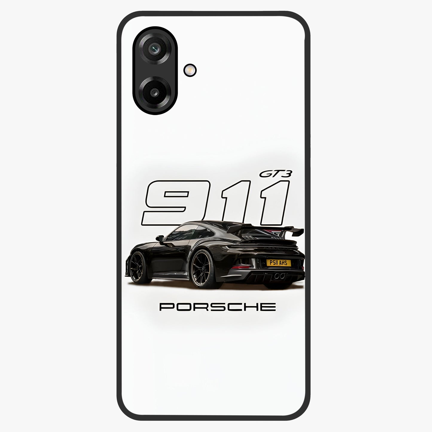 Turbo Legacy Icon Glass Case showing flat back view with iconic sports car inspired artwork and glossy glass finish.