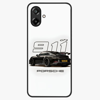 Turbo Legacy Icon Glass Case showing flat back view with iconic sports car inspired artwork and glossy glass finish.