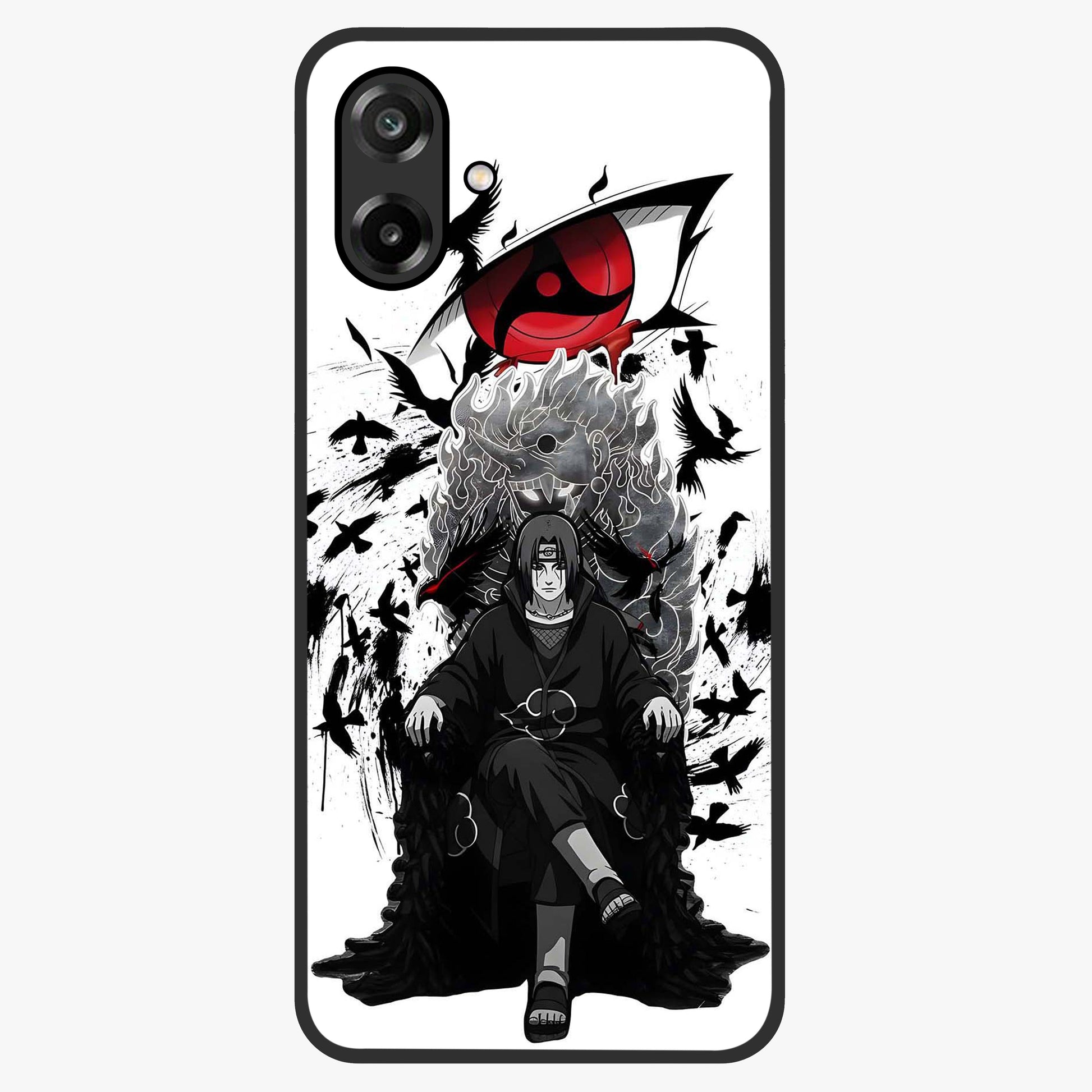 Uchiha Shadow Throne Glass Case showing flat back view with cosmic underwater themed artwork and glossy glass finish.