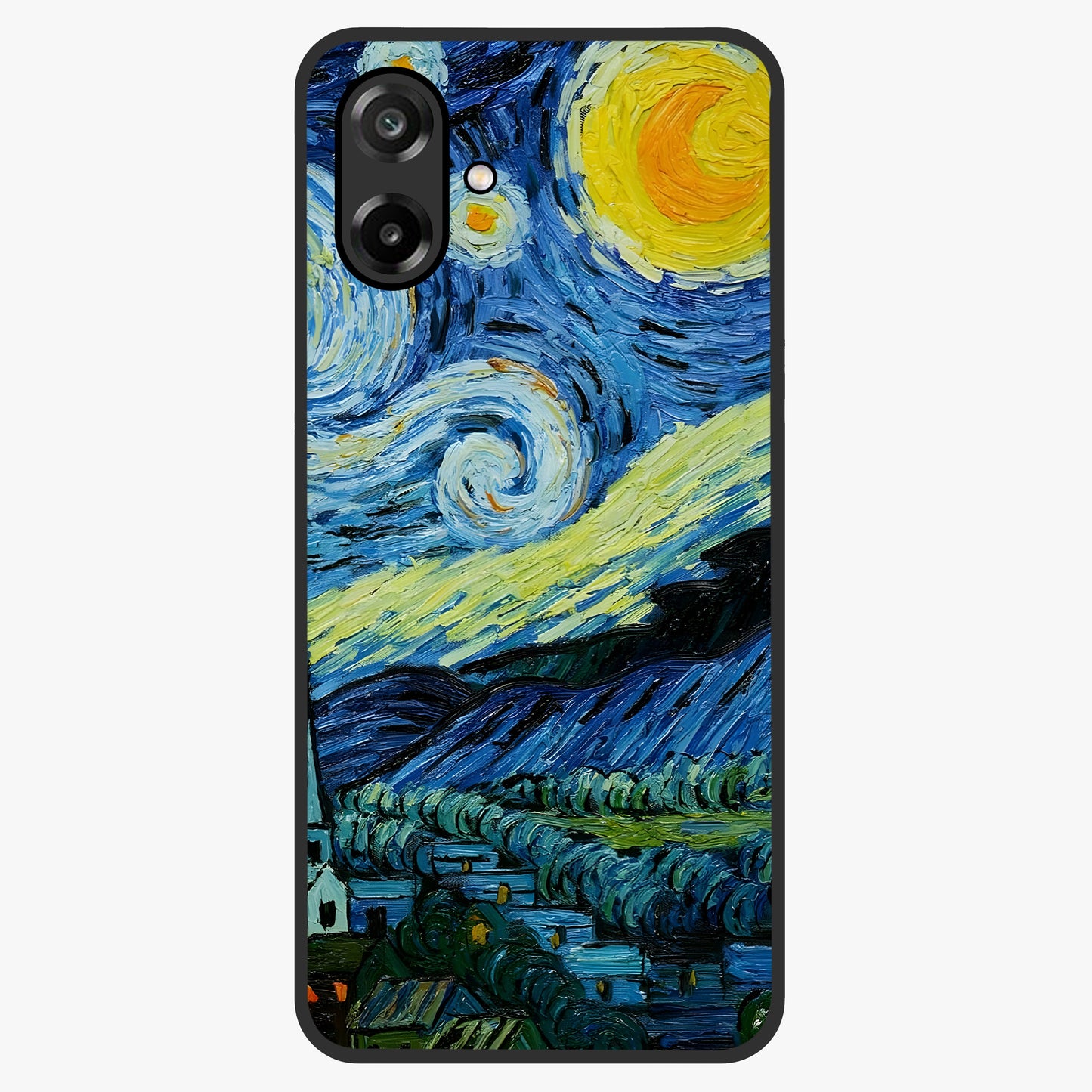 Van Gogh Art Glass Case showing flat back view with classic painterly artwork inspired by Van Gogh style and glossy glass finish.