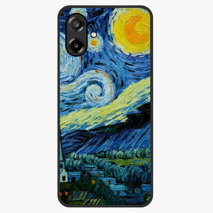 Van Gogh Art Glass Case showing flat back view with classic painterly artwork inspired by Van Gogh style and glossy glass finish.