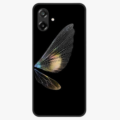 Whispers Of Wings Glass Case showing flat back view with graceful wing inspired artwork and glossy glass finish.