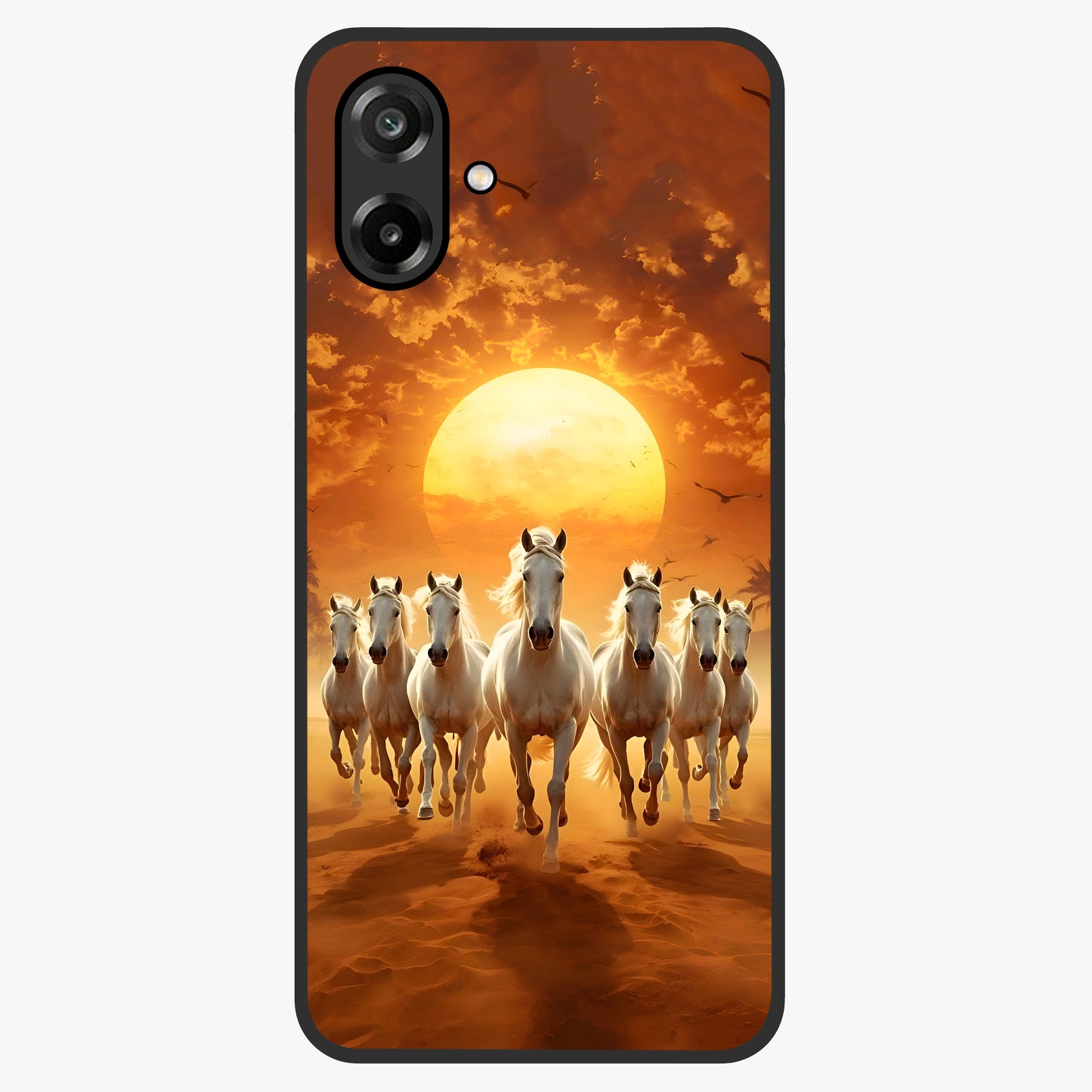 Wild Sunset Majesty Glass Case showing flat back view with majestic sunset landscape artwork and glossy glass finish.