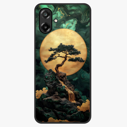 Zen Moon Rise Glass Case showing flat back view with calm moonrise artwork and glossy glass finish.