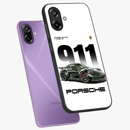 911 Turbo Dominance Glass Case displayed in premium angled mockup highlighting sporty car illustration and sleek glass surface.