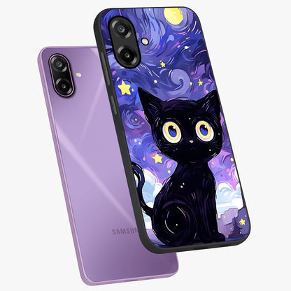Abstract Cat Art Glass Case displayed in angled mockup highlighting modern abstract cat artwork and sleek glass surface.
