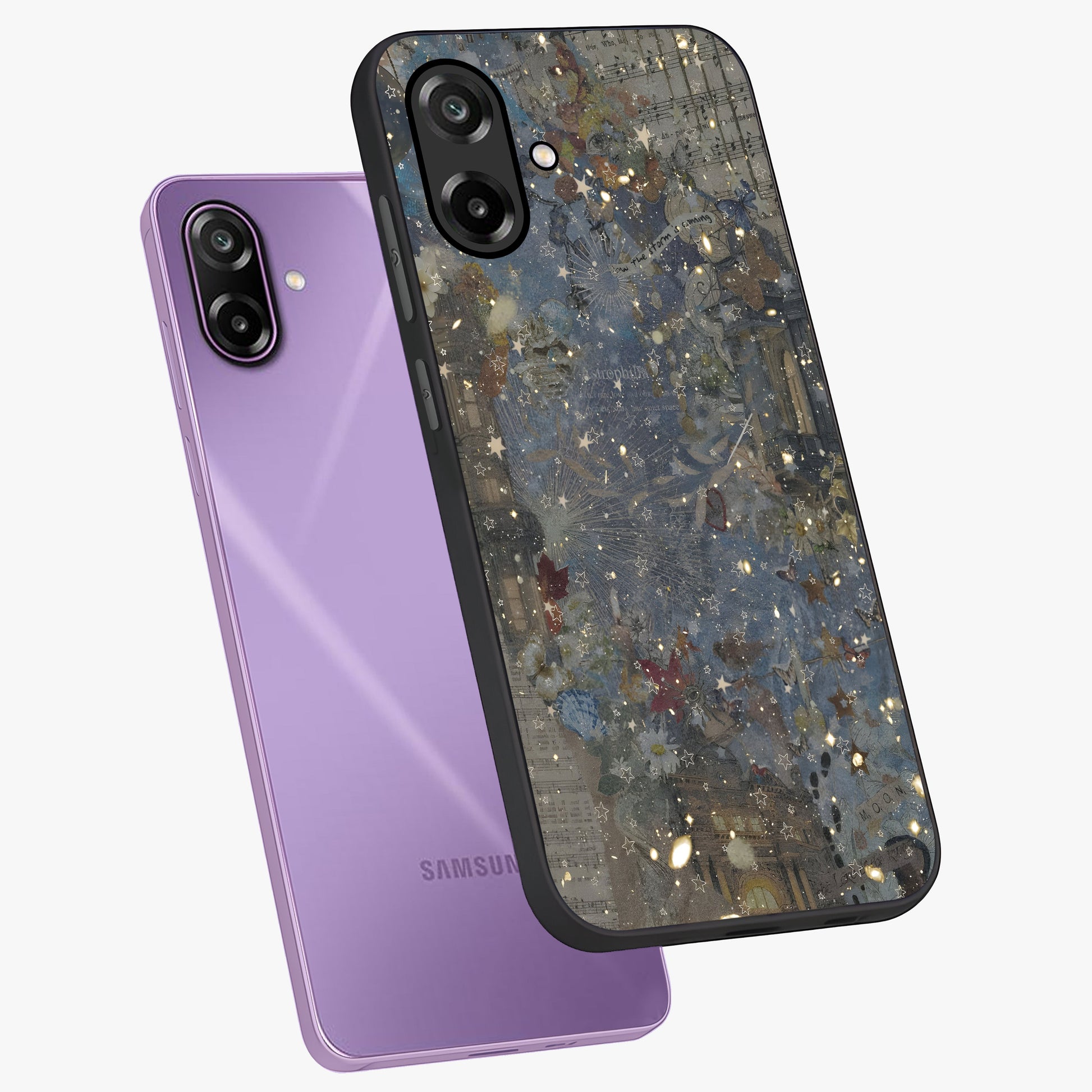 Aesthetic Astrolophia Glass Case displayed in angled mockup highlighting artistic aesthetic elements and smooth glass surface.