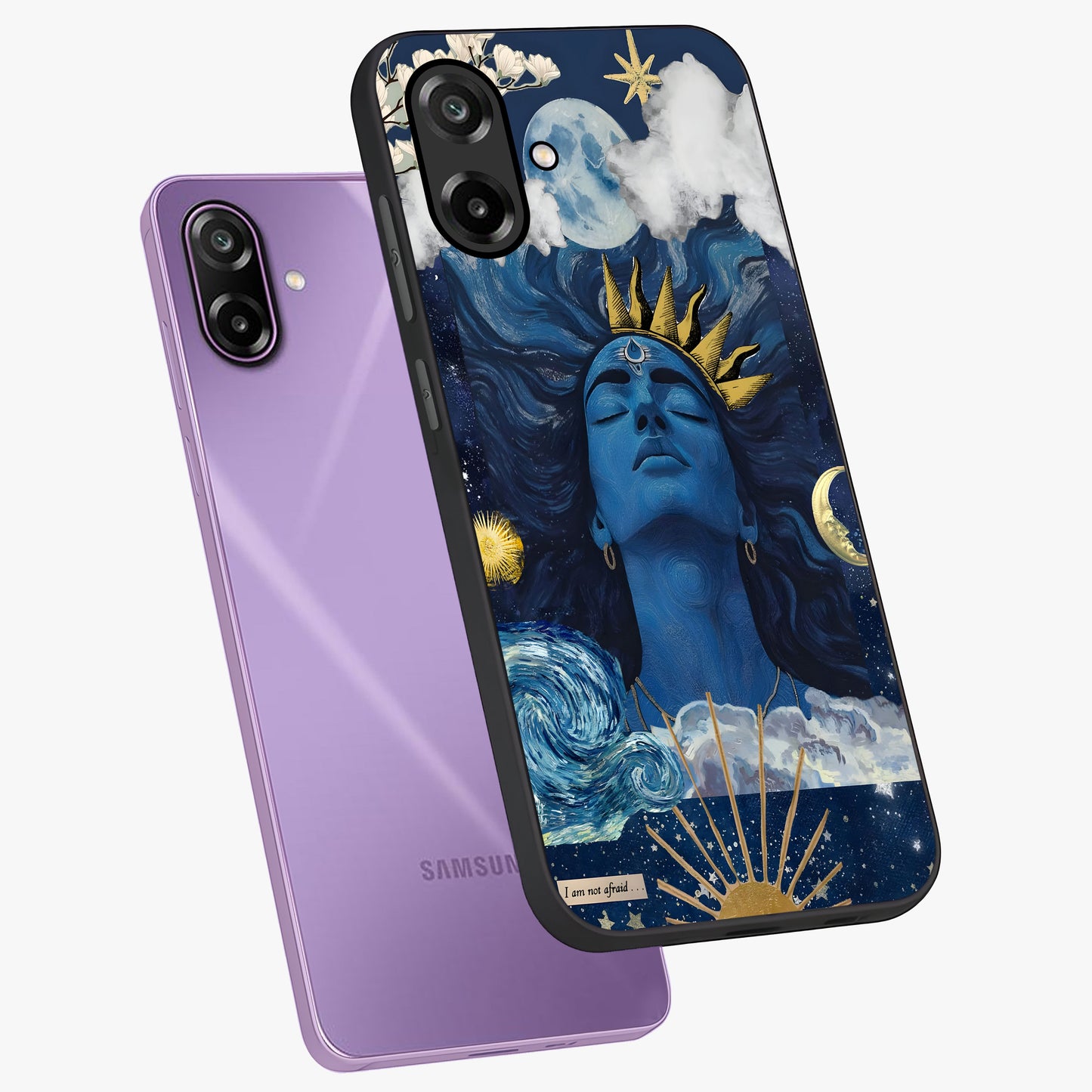 Aesthetic Lord Shiva Glass Case displayed in angled mockup highlighting spiritual Shiva illustration and sacred aesthetic design.