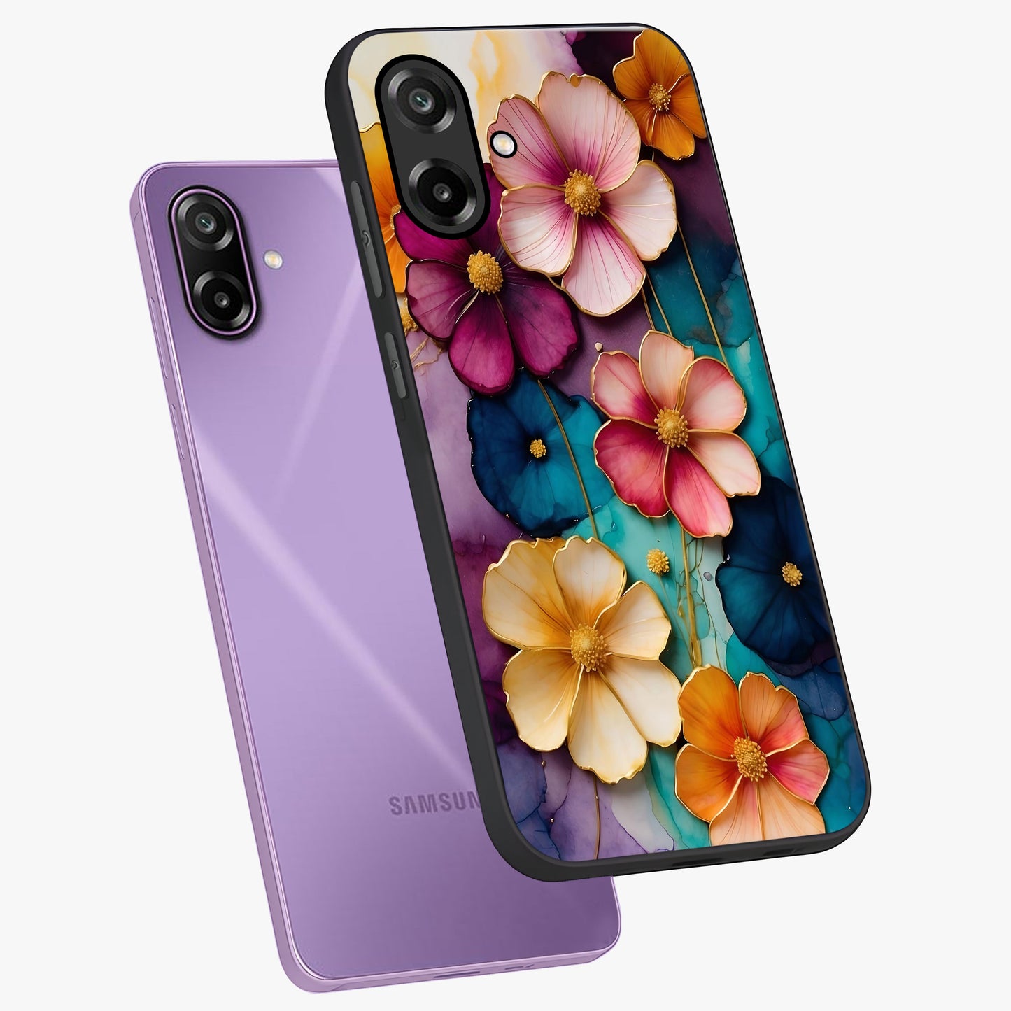 Artlyn Grace Flower Pattern Glass Case displayed in angled mockup highlighting delicate flower pattern design and smooth glass surface.