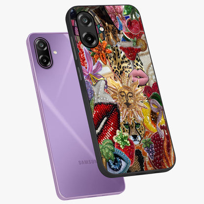 Beaded Fashion Jungle Glass Case displayed in angled mockup highlighting colorful fashion bead design and artistic pattern.
