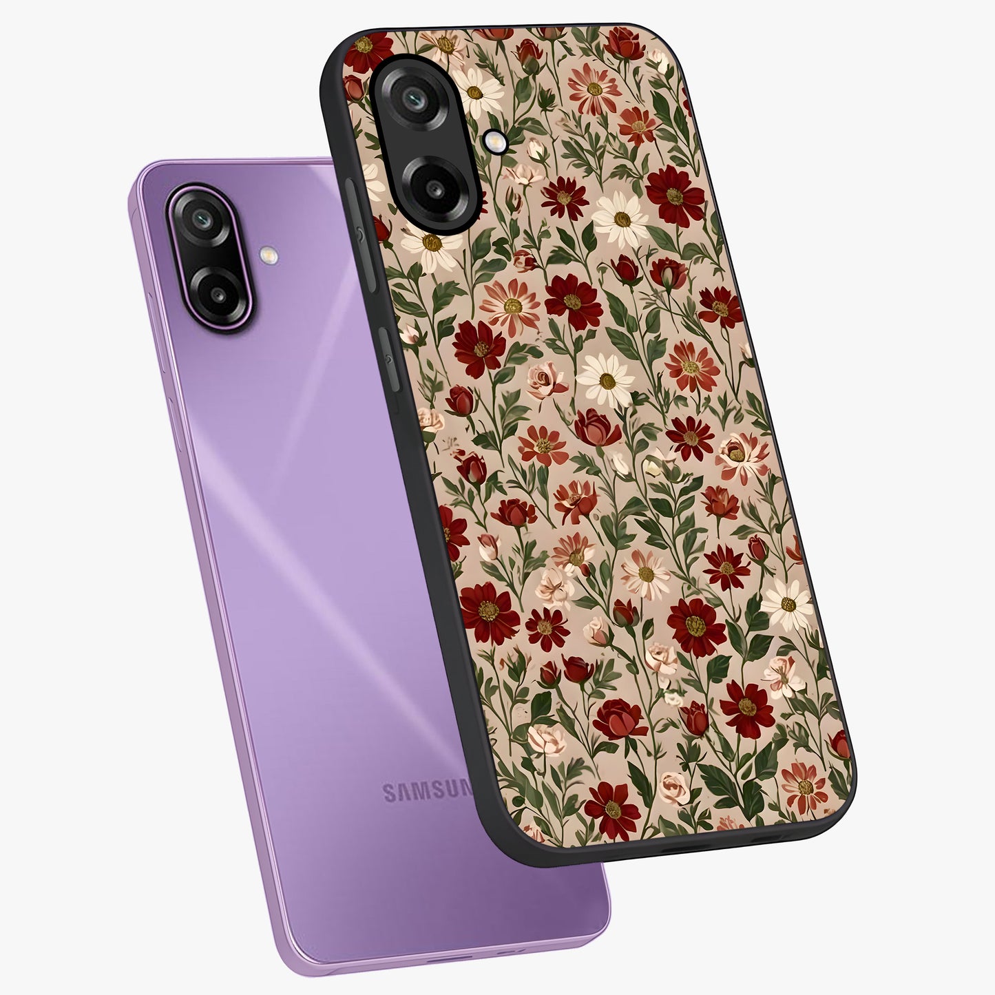 Biege Flower With Leaf Glass Case displayed in angled mockup highlighting minimal floral leaf design and elegant aesthetic.