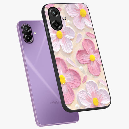 Blush Bloom Texture Glass Case displayed in angled mockup highlighting subtle bloom pattern with aesthetic pastel design.