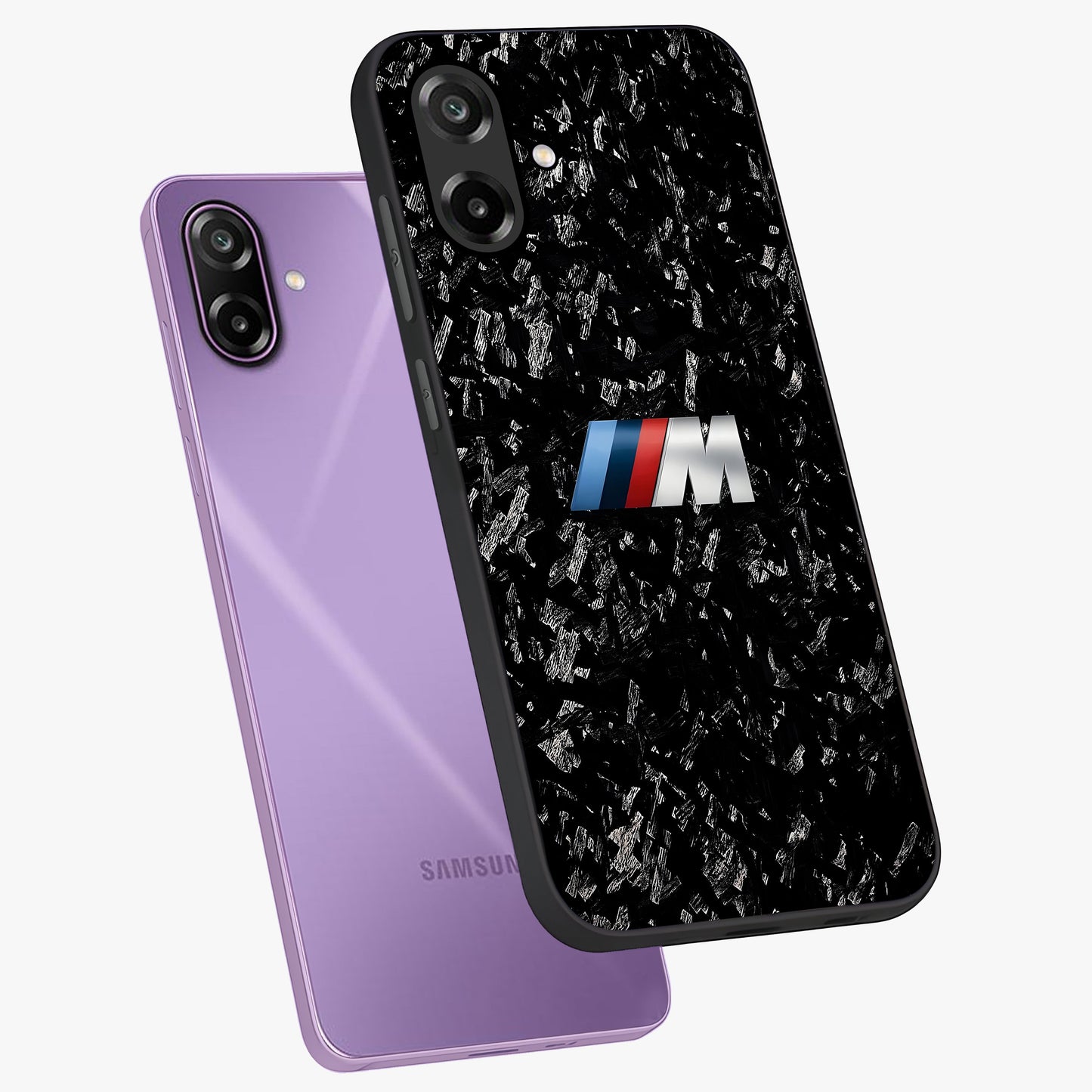 Carbon Speed Mark Glass Case displayed in angled mockup highlighting racing inspired carbon design and sleek aesthetic style.