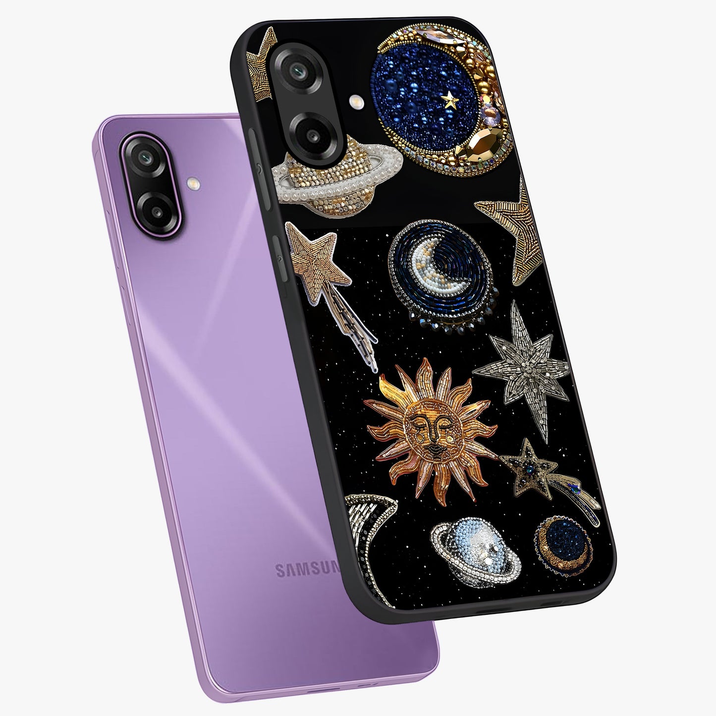 Celestial Gem Constellations Glass Case displayed in angled mockup highlighting gemstone inspired constellation design.