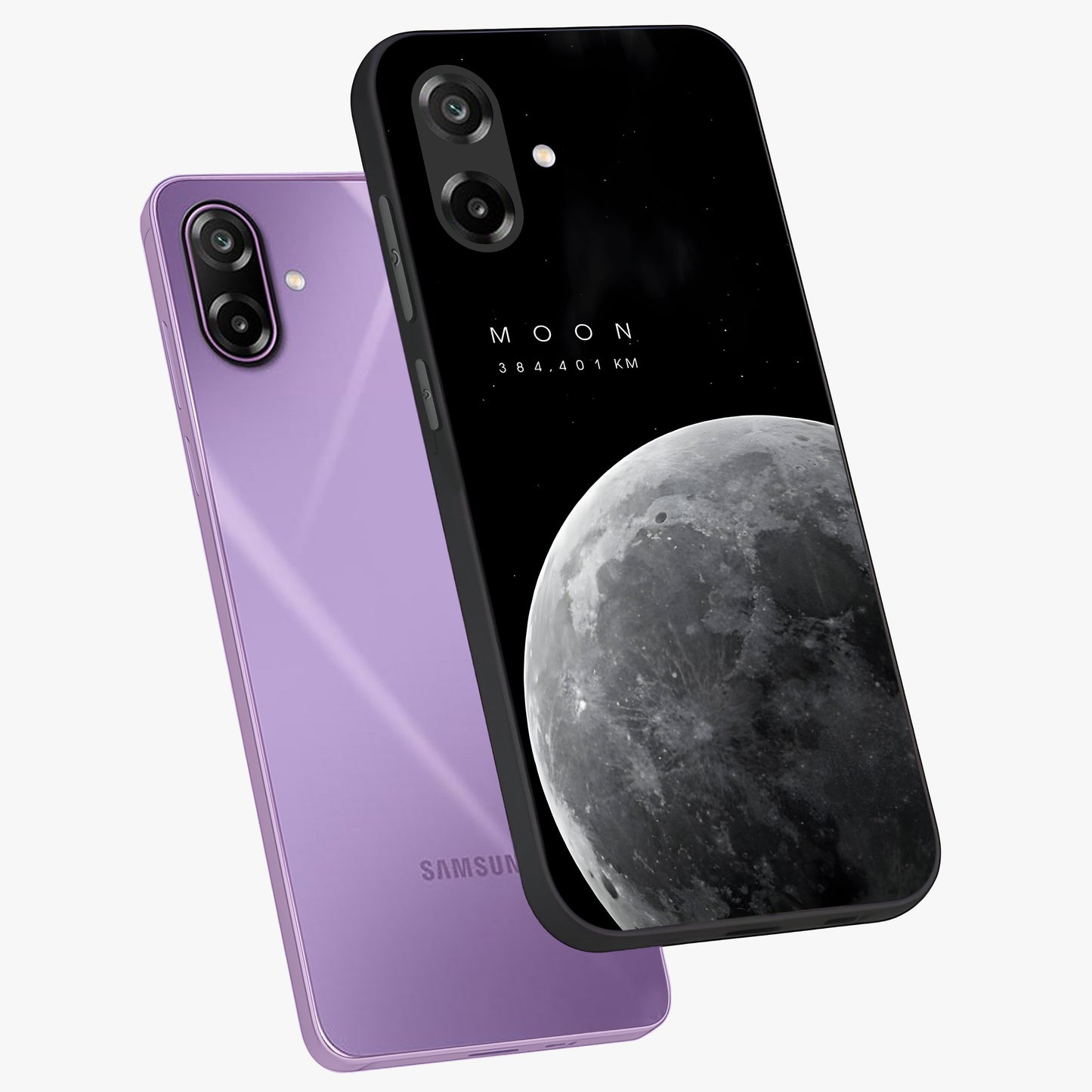 Cosmic Moon Glow Glass Case displayed in angled mockup highlighting celestial moon design with cosmic aesthetic theme.
