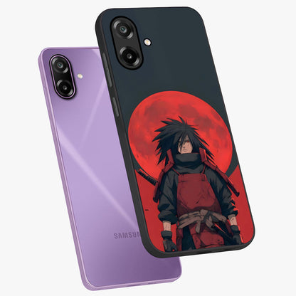 Crimson Moon Warlord Glass Case displayed in angled mockup highlighting dramatic crimson moon design with fantasy aesthetic.