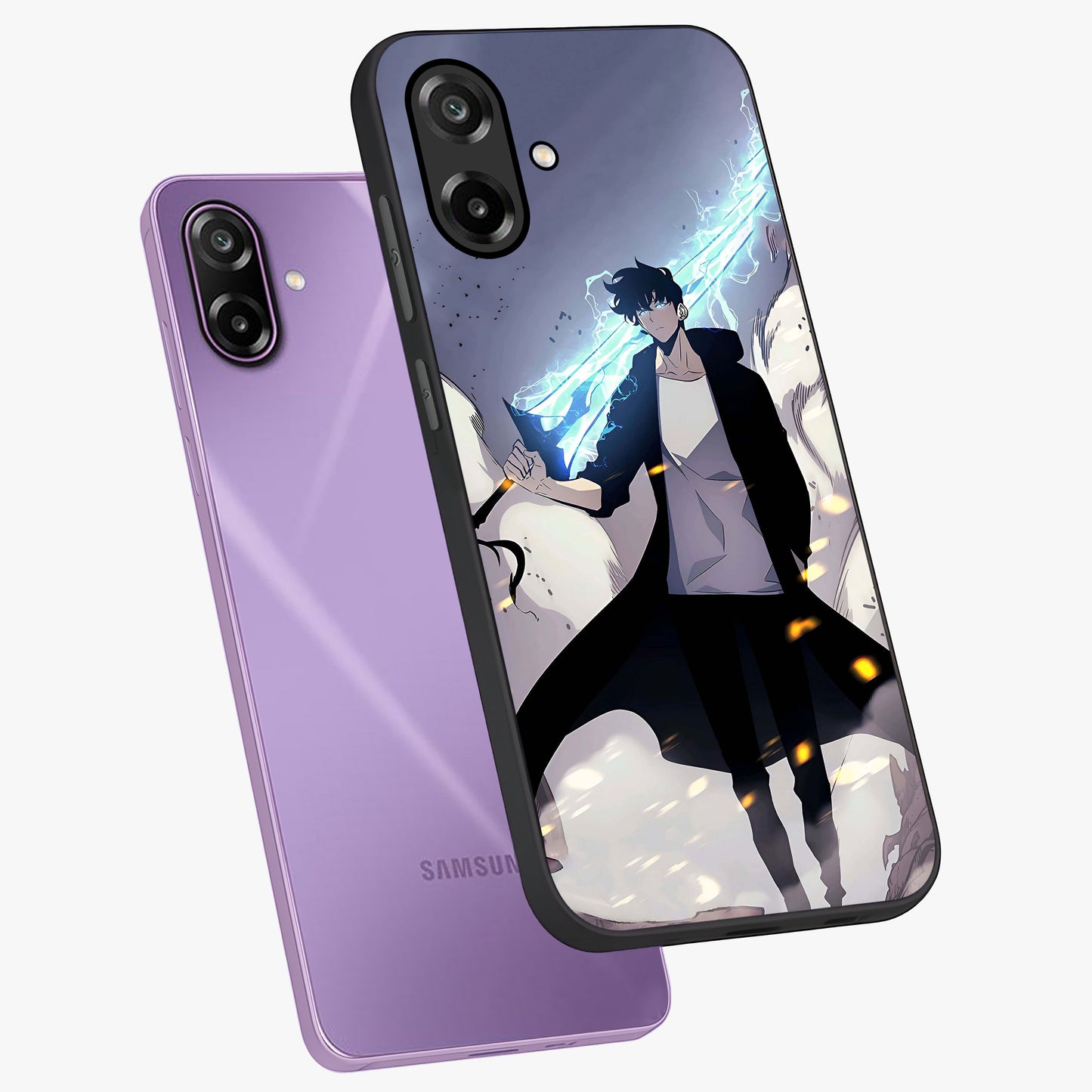 Dark Lightning Anime Warrior Glass Case displayed in angled mockup highlighting powerful lightning themed anime illustration.