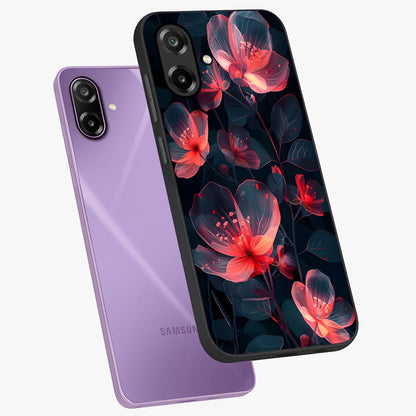 Dark Shade of Flower Glass Case displayed in angled mockup highlighting moody floral illustration with aesthetic dark tones.
