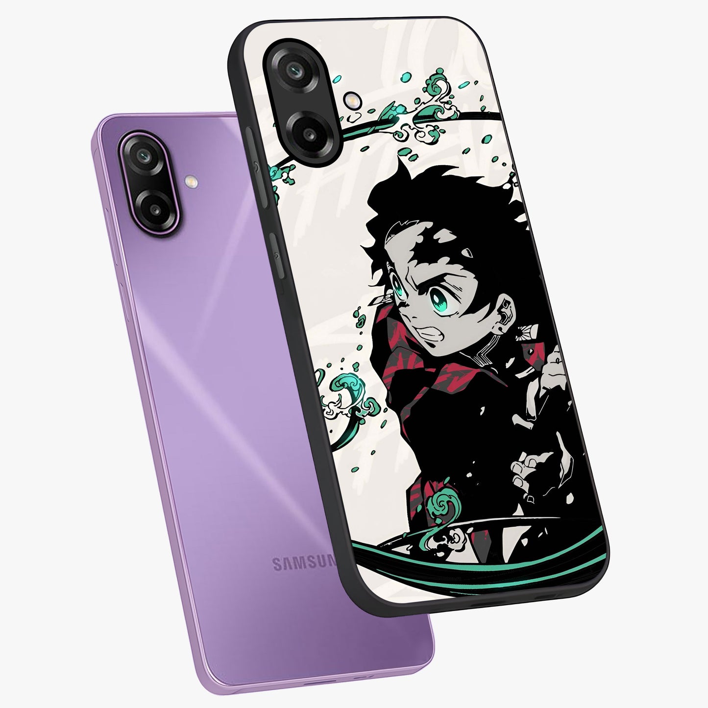 Demon Slayer Glass Case displayed in angled mockup highlighting dramatic anime character design with action aesthetic.