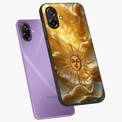 Eternal Golden Glow Glass Case displayed in angled mockup highlighting glowing golden aesthetic design with elegant style.