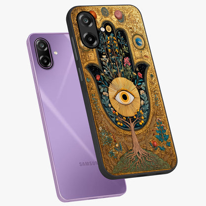 Ethereal Evil Eye Glass Case displayed in angled mockup highlighting protective evil eye symbol with spiritual aesthetic design.
