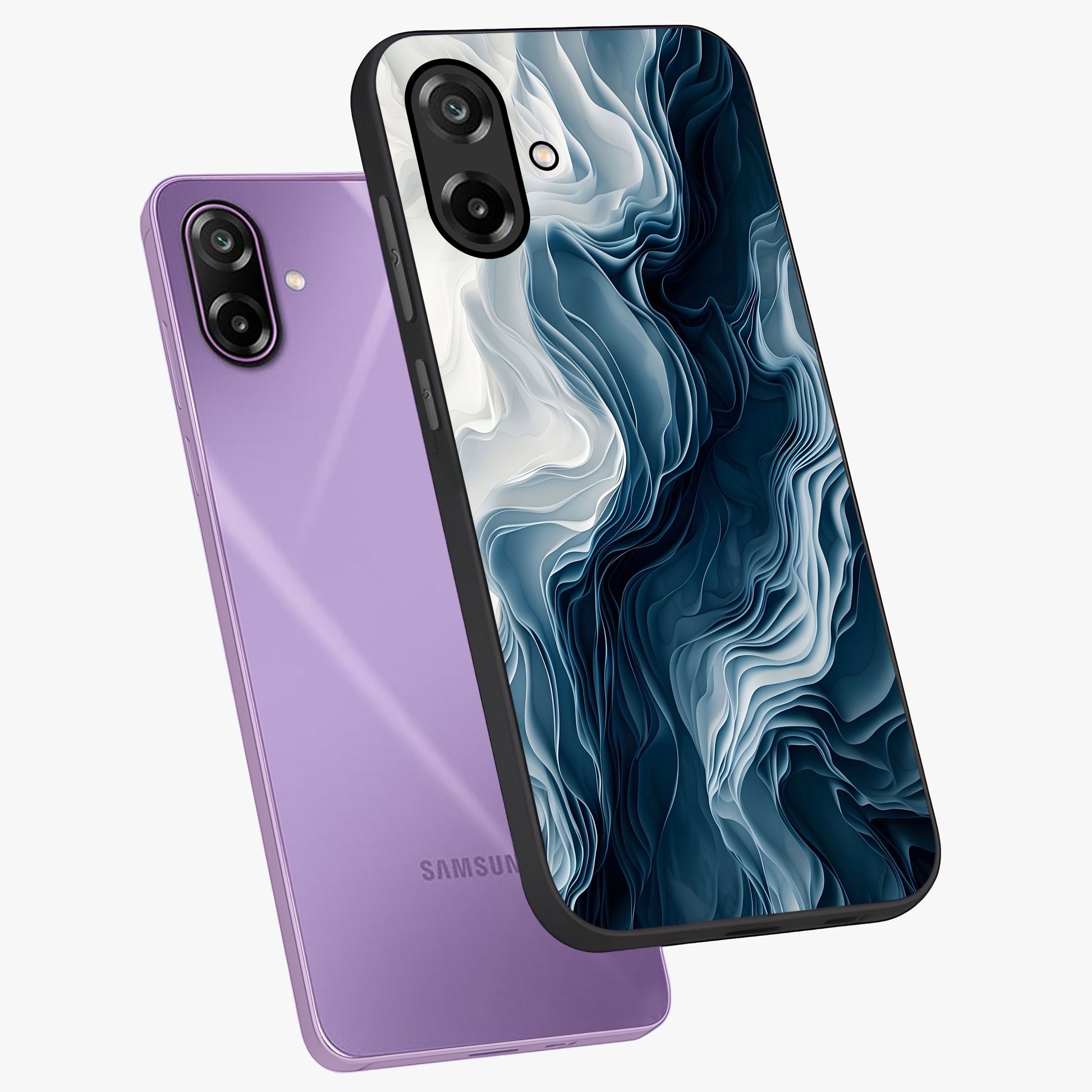 Ethereal Paper Marble Glass Case displayed in angled mockup highlighting elegant marble pattern with modern aesthetic style.