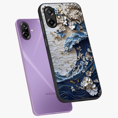 Floral Wave Origami Glass Case displayed in angled mockup highlighting geometric origami flower design with modern aesthetic style.