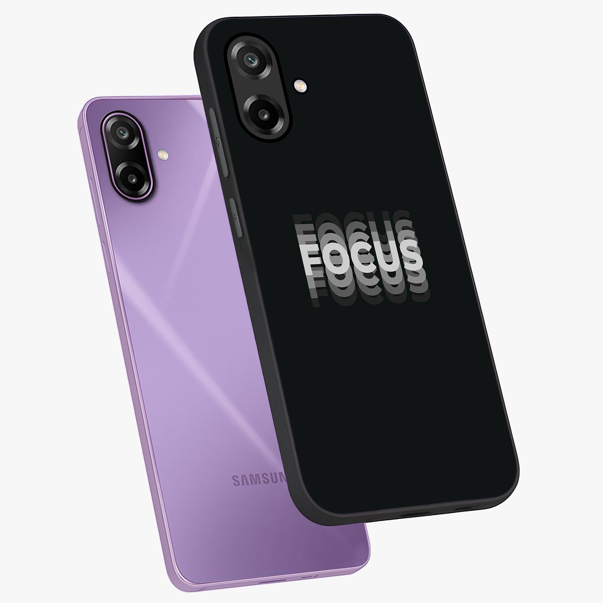 Focus Mode On Glass Case displayed in angled mockup highlighting clean minimal text artwork with modern aesthetic style.