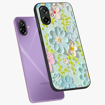Frosted Petal Garden Glass Case displayed in angled mockup highlighting delicate flower petal design with calm garden aesthetic.