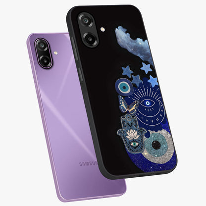 Galactic Charm Cluster Glass Case displayed in angled mockup highlighting luminous galaxy inspired design with dreamy aesthetic.