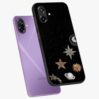Galactic Charm Glow Glass Case displayed in angled mockup highlighting luminous galaxy inspired design with dreamy aesthetic.