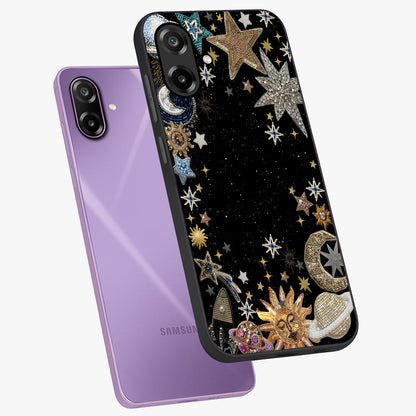 Galactic Jewel Stars Glass Case displayed in angled mockup highlighting shining celestial star design with cosmic aesthetic style.