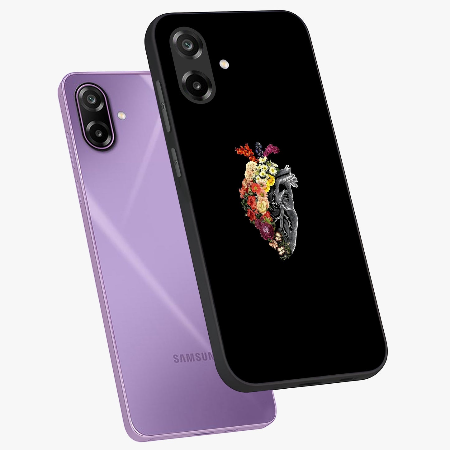 Heart With Flowers Glass Case displayed in angled mockup highlighting romantic flower design with soft aesthetic style.