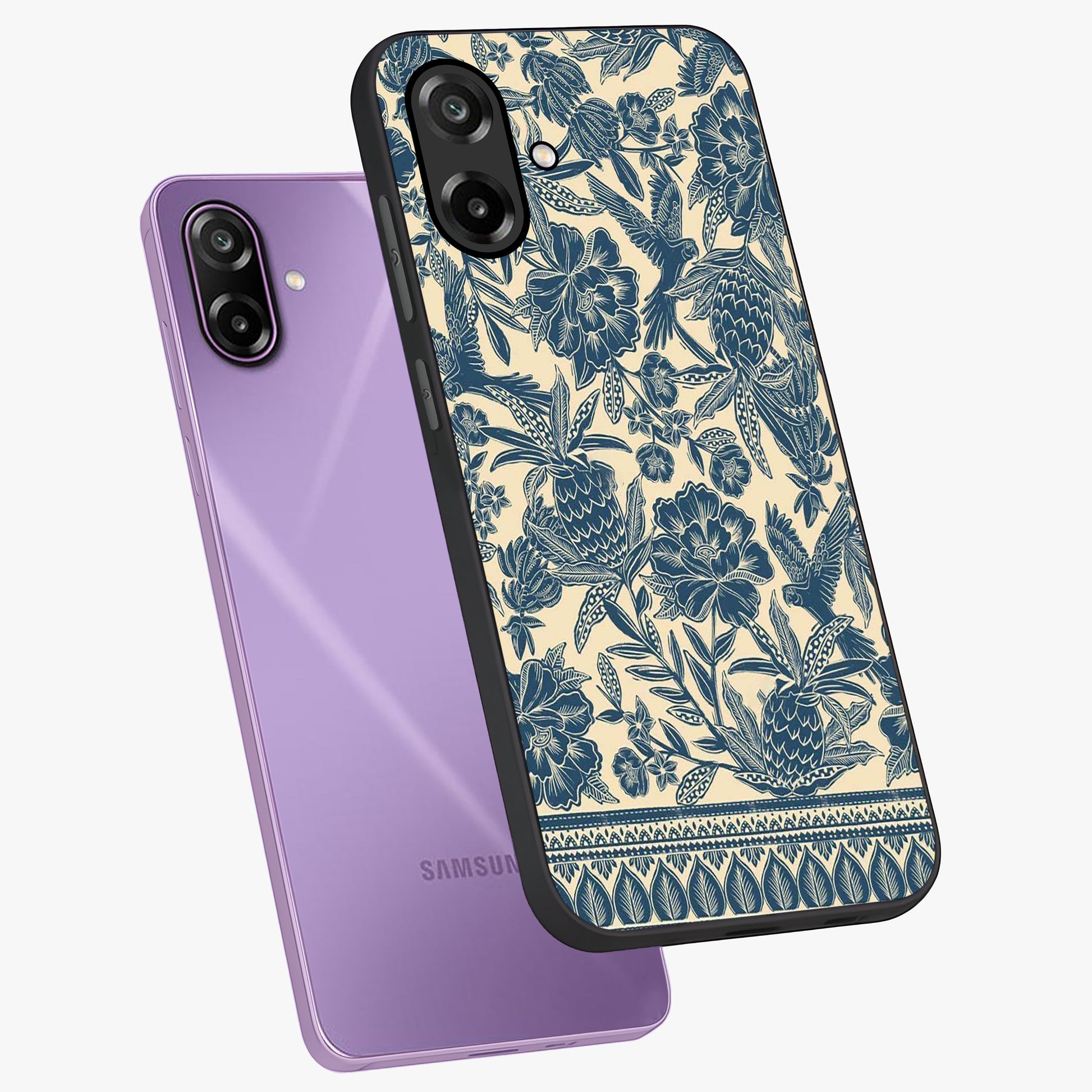 Heirloom Wild Bloom Glass Case displayed in angled mockup highlighting botanical bloom design with classic aesthetic style.