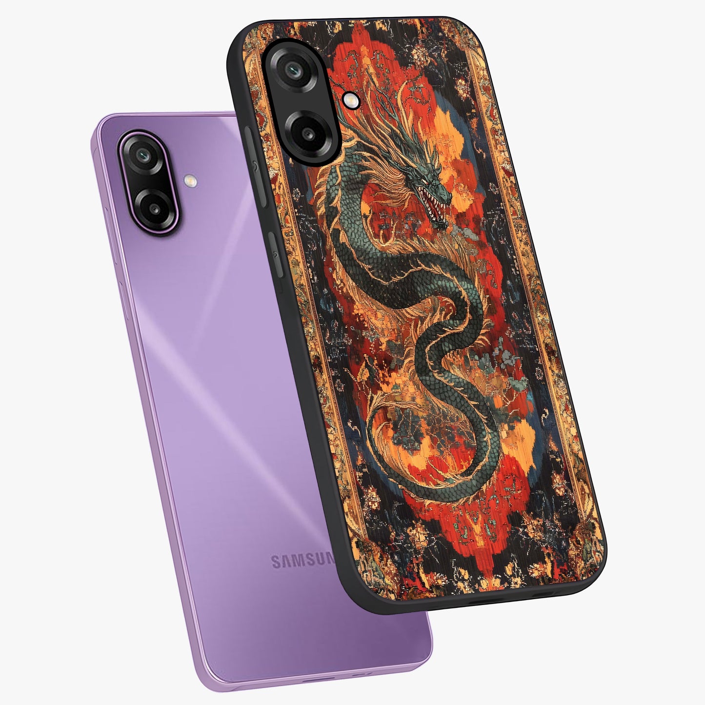 Inferno Dragon Soul Glass Case displayed in angled mockup highlighting powerful dragon illustration with inferno aesthetic.