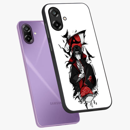 Itachi Limited Edition Naruto Anime Glass Case displayed in angled mockup highlighting dramatic anime illustration with bold action aesthetic.