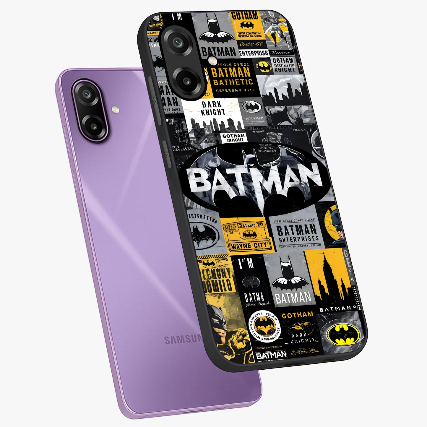 Knight Gotham Rise Glass Case displayed in angled mockup highlighting powerful knight silhouette design with dramatic aesthetic.