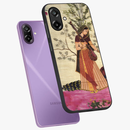 Lady With Veena Art Glass Case displayed in angled mockup highlighting graceful musical illustration with cultural artistic aesthetic.
