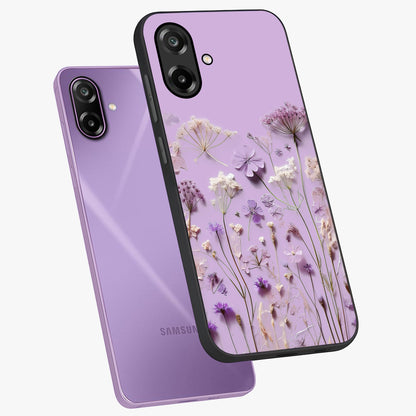 Lavender Blossom Dream Glass Case displayed in angled mockup highlighting dreamy lavender flower design with calming aesthetic style.